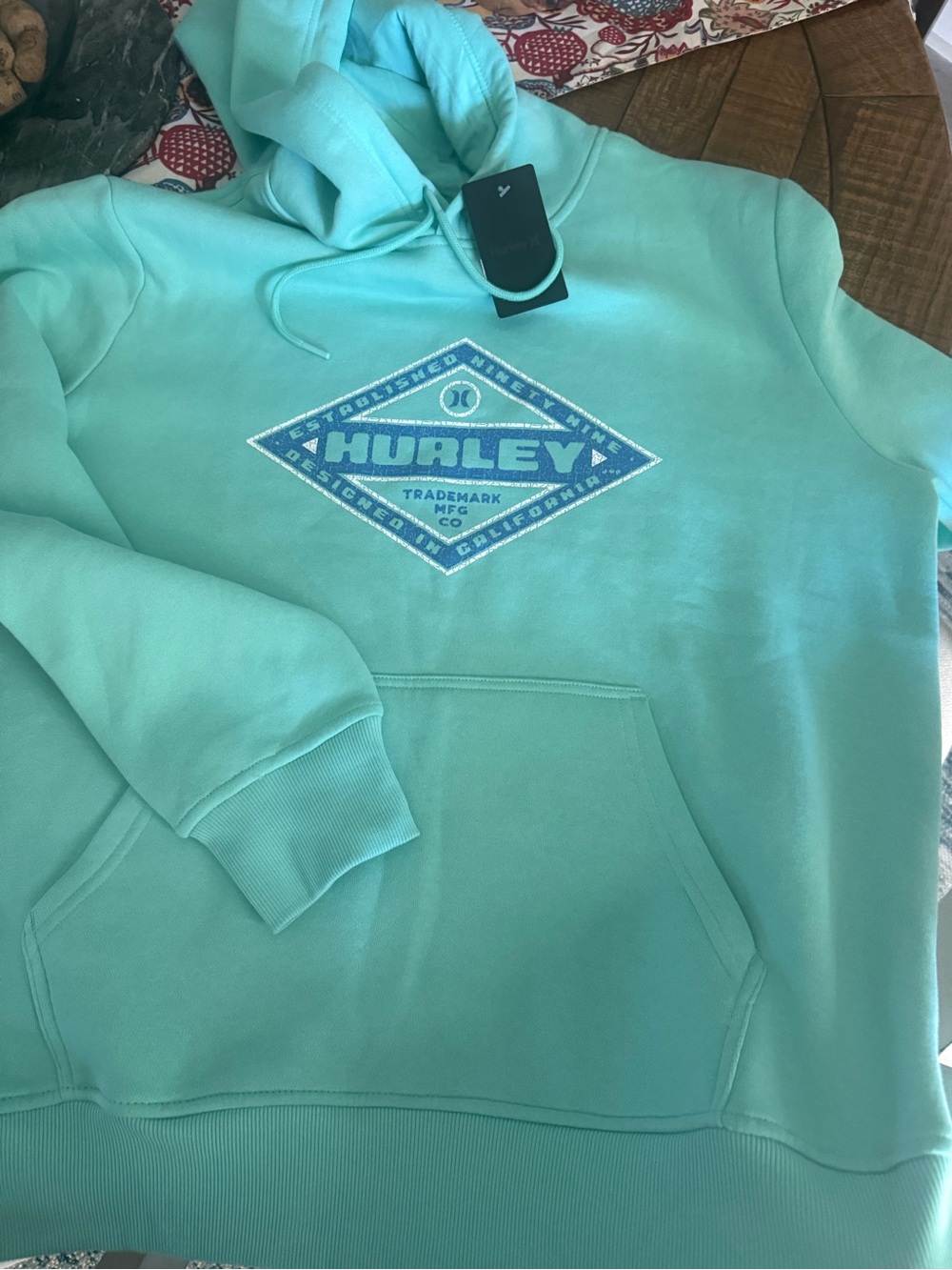 Hurley Seafoam Green Pullover Hoodie with Logo Tag